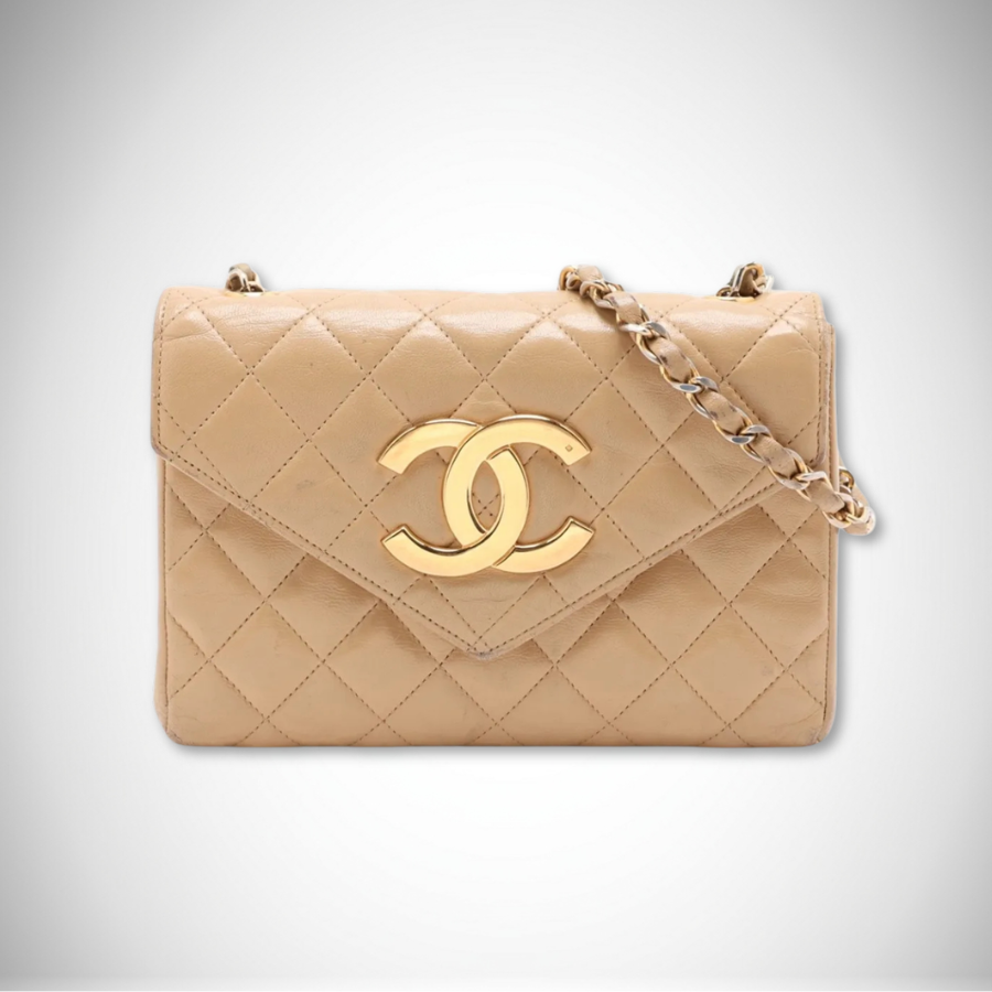 Chanel Rare Vintage Quilted Lambskin Mini Classic Single Flap Bag in Beige Gold Hardware