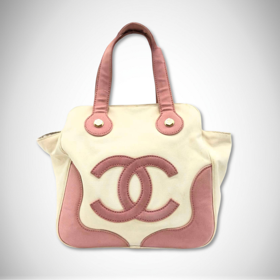 Chanel Canvas Marshmallow Coco Mark Tote Bag Soft Pink/White