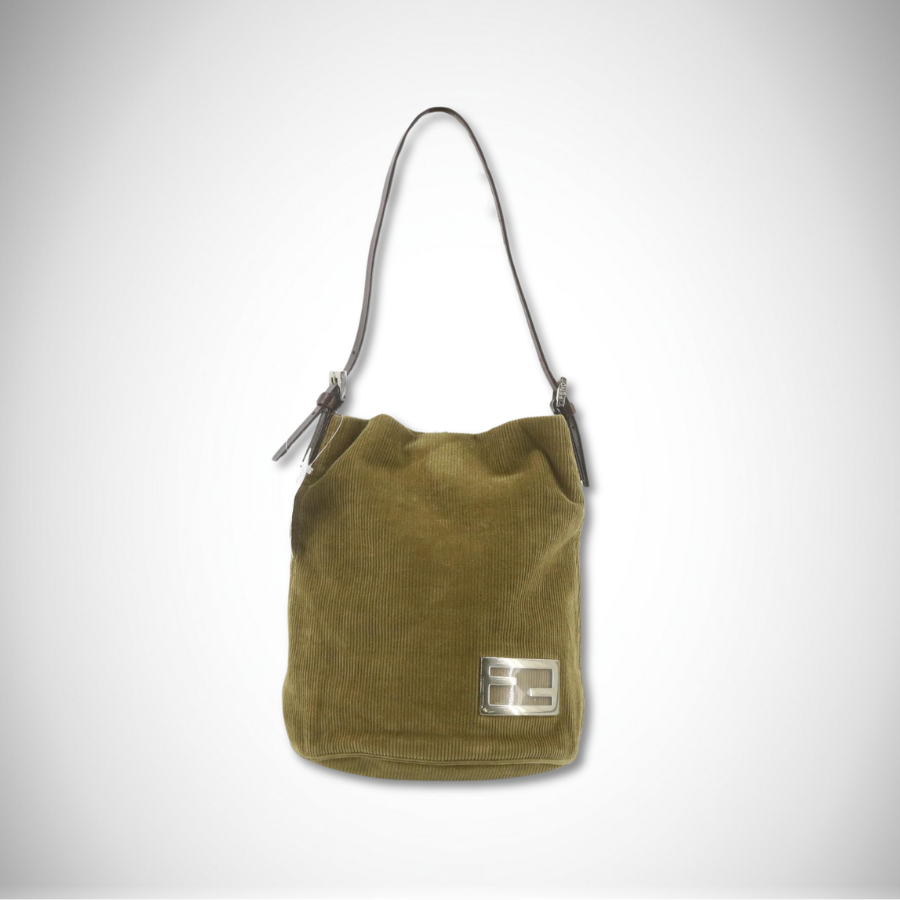 Fendi Vintage Archival Corduroy Olive Green Shoulder Bag