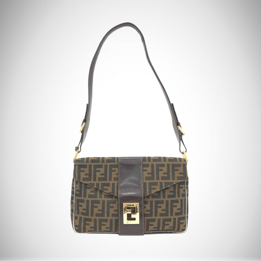 Fendi Vintage Zucca FF Monogram Canvas Baguette in Tobacco Brown