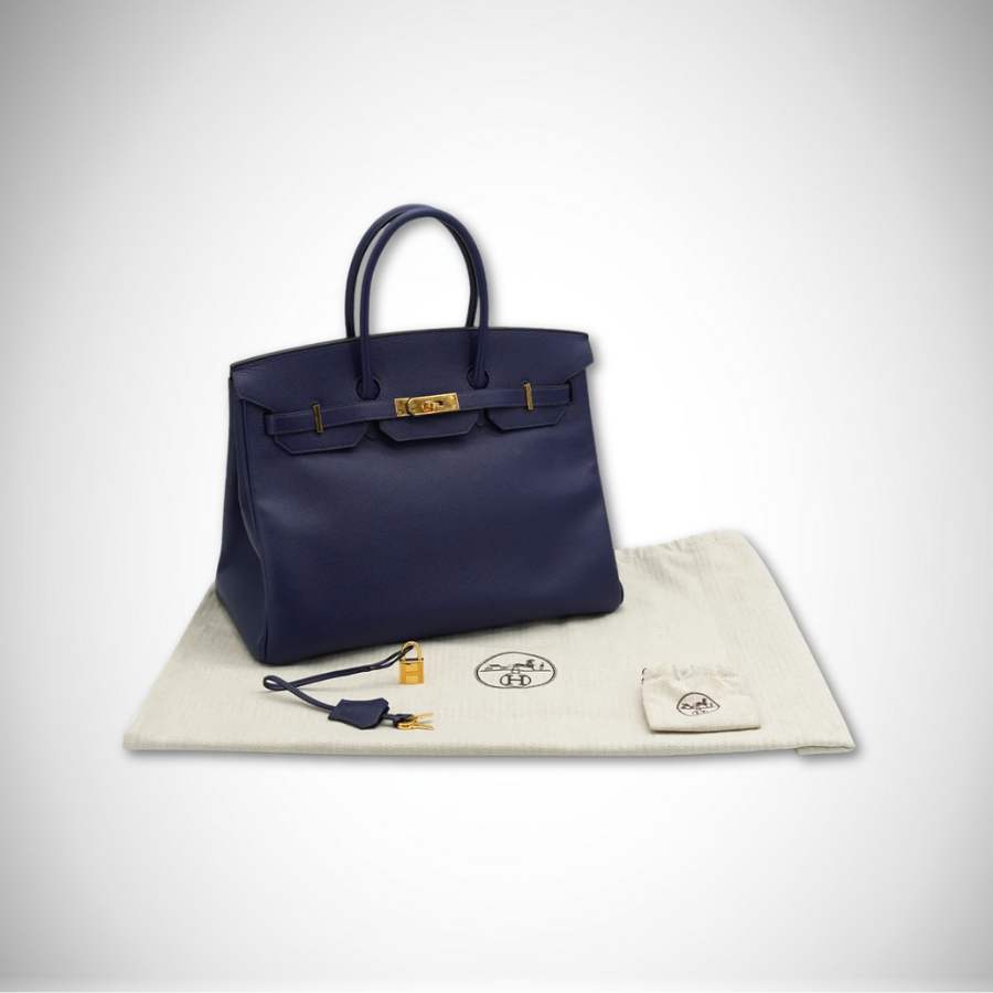 Hermès Birkin 35 Blue Saphir Veau Epsom Leather Gold Hardware GHW X Stamp (2016)