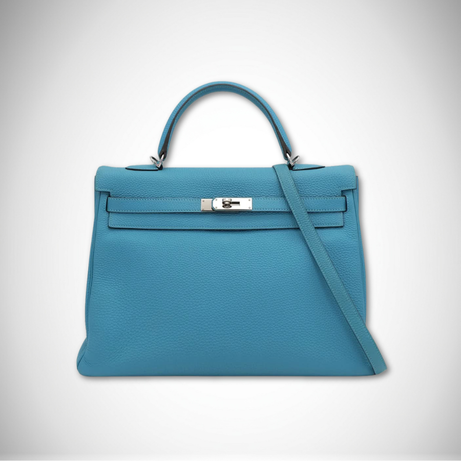 Hermès Kelly 35 Retourne in Turquoise Togo Leather Palladium Hardware Square R stamp (2014)