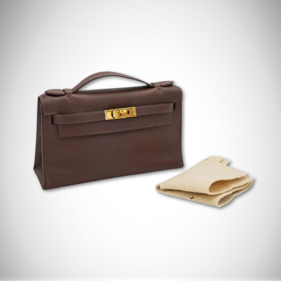 Hermès Kelly Pochette Sellier Havane Evergrain Palladium Hardware Square J (2006)