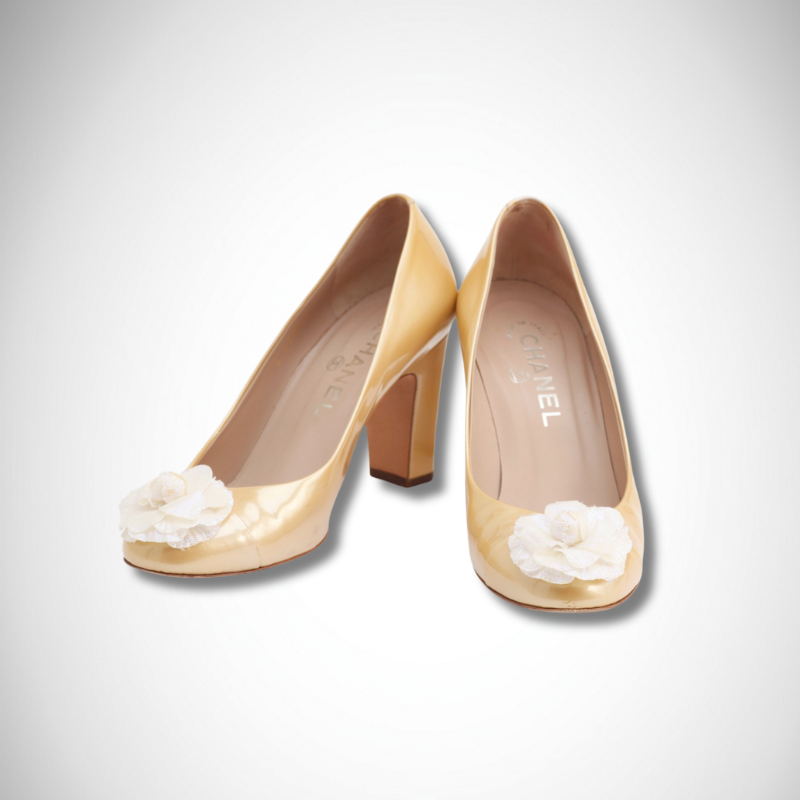 Chanel Archival Camellia Cap Toe Block Heel Pumps