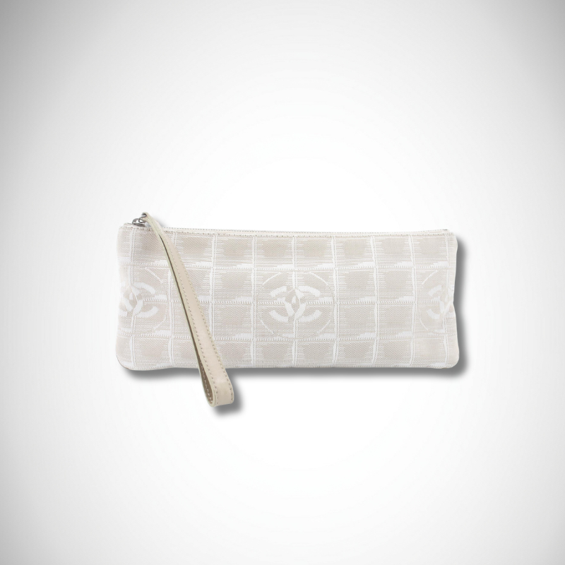 Chanel Vintage Travel Line Nylon Zip Wristlet in Beige