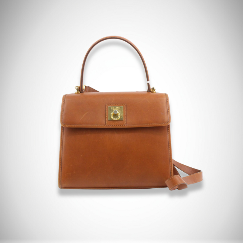 Celine Vintage Box Leather Ring Clasp Top Handle Bag